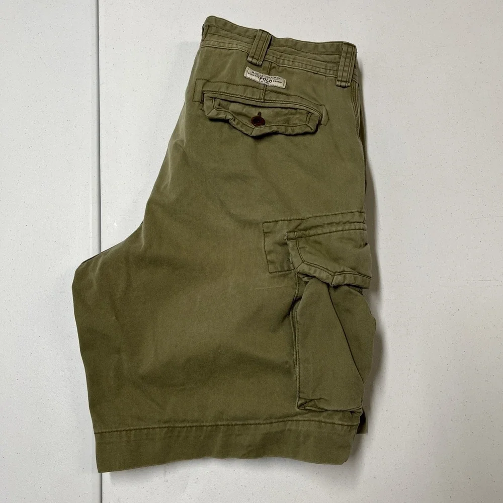 Polo Ralph Lauren Shorts Heavy Weight Cargo Khaki‎ Size 36 Baggy Y2K Utility
